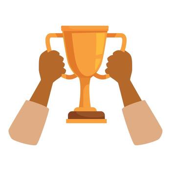 Hands holding up a trophy cup vector