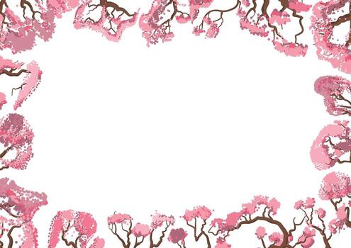 floreciente Cereza florecer arboles creando un vibrante marco en blanco antecedentes vector