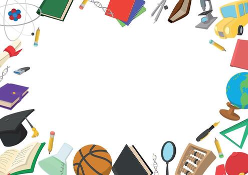 Education concept, frame of school supplies creating empty space for text vector