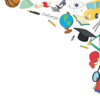 School supplies falling into empty space creating learning border design vector