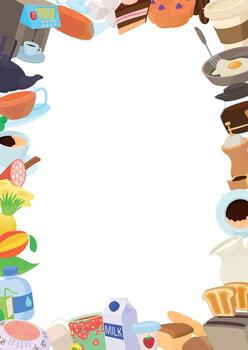 Frame of various breakfast food and drinks creating empty space vector