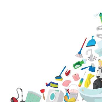 Cleaning tools forming a frame with copy space, cleaning service concept vector