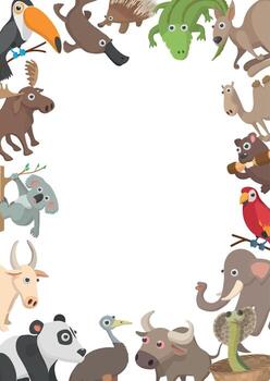 Cartoon animals frame border creating empty space vector