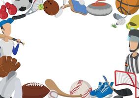 Sports border featuring various sports equipment and athletes vector