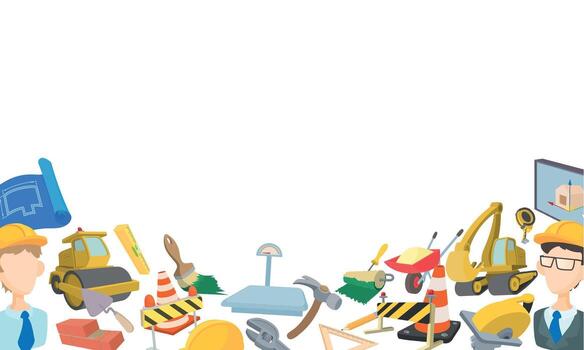 Construction icons and professions bordering white background vector