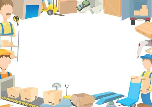 Warehouse workers handling cardboard boxes, loading truck, operating forklift and using barcode scanner vector
