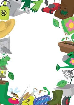 Gardening tools frame creating empty space for advertisement or message vector