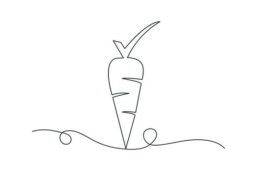 Abstract carrot icon in continuous one line minimalist sketch style isolated on white vector