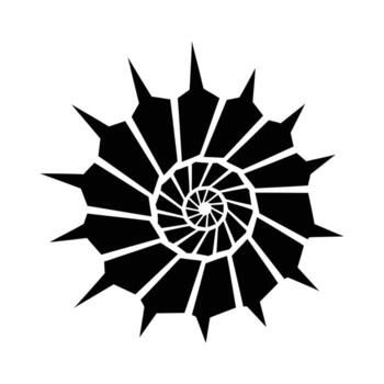 Black and white spiral geometric design with sharp spiky edges. vector