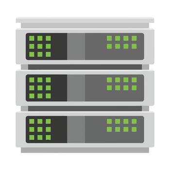 Flat illustration of a computer server rack with three units and active green LED lights. vector