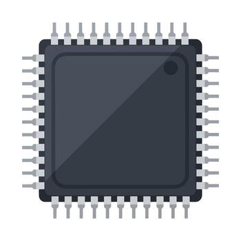 Digital Microchip Processor with Many Pins Illustration. vector
