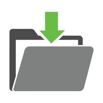 Grey folder icon with a green download arrow symbol for saving or moving files. vector