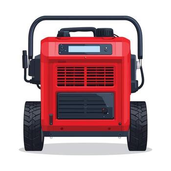 Red Portable Generator with Wheels Handle and Display. vector