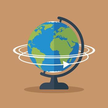Rotating Globe with Directional Arrow. vector