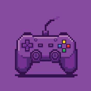 pixelado púrpura juego controlador con botones. vector