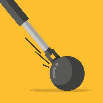 Wrecking Ball with Handle and Impact Lines on Yellow Background. vector