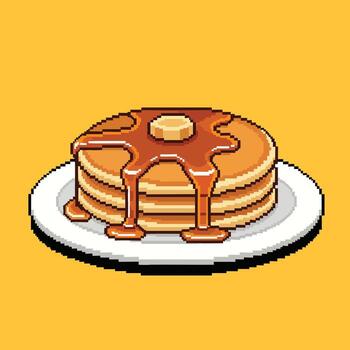 Pixel Art Stack of Pancakes with Syrup and Butter. vector