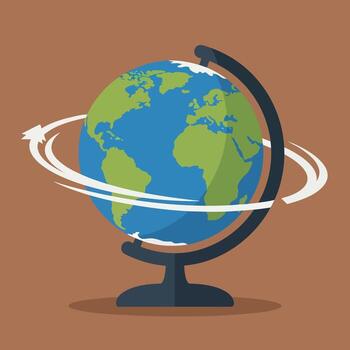 Rotating Globe with Directional Arrows. vector