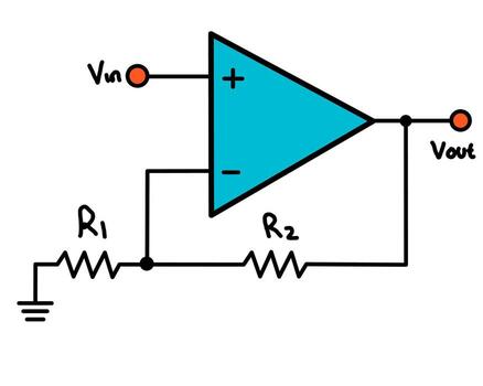 Non-Inverting Op-Amp Amplifier Circuit Diagram with Resistor Network vector