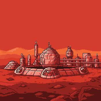 futurista marciano investigación base en un retro 8 bits píxel Arte estilo. vector