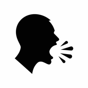 Silhouette of a person shouting or speaking loudly, isolated on white background, symbolizing communication, voice, expression, announcement, and vocal message concept. vector
