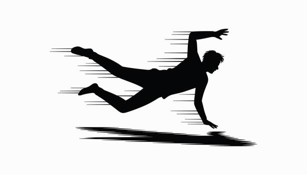 Silhouette of Man Falling with Motion Lines, Dynamic Action Pose, Isolated on White Background, Accident, Danger, and Risk Concept Illustration vector