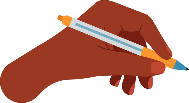 Close up of a dark skinned hand gripping a pen and writing, representing creativity and communication while highlighting the power of the written word in various contexts vector