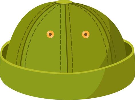 Green docker hat with two orange buttons and visible seams is isolated on white background, creating a simple yet stylish image perfect for fashion or retail projects vector