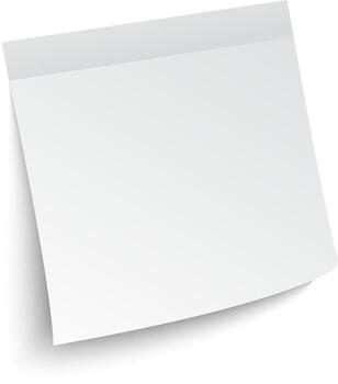 Blank white sticky note with adhesive strip casting a shadow on a white background, creating a simple yet effective visual for reminders, notes, or messages vector