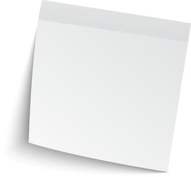 Blank white sticky note casting a soft shadow on a pristine white background, creating ample copy space for messages, reminders, or notes in various contexts vector