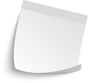 Blank white sticky note with a gray adhesive strip at the top and a curled corner is casting a shadow on a white background, providing copy space for adding text or reminders vector