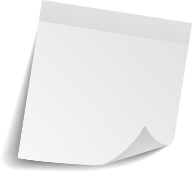 Blank white sticky note featuring a curled corner, casting a soft shadow on a clean white background, offering ample space for text or creative design elements vector