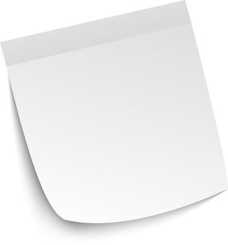 Blank white sticky note featuring an adhesive strip at the top and a curled corner, casting a soft shadow on a clean white background, perfect for reminders or messages vector