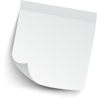 Blank white sticky note with a curled corner is casting a shadow on a white background, providing copy space for important reminders or creative messages vector