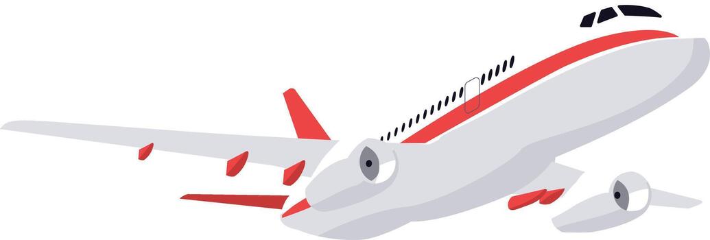 Modern passenger airplane flying in the sky, featuring extended landing gear and visible engines, representing concepts of air travel, transportation, and journey vector