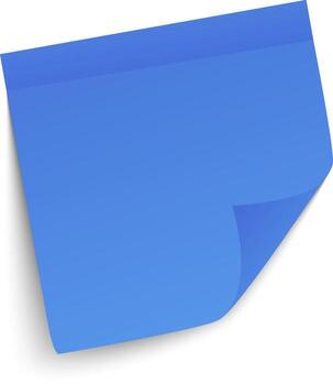 Blue sticky note with a curled corner is casting a shadow on a white background, providing copy space for messages, reminders, or creative designs vector