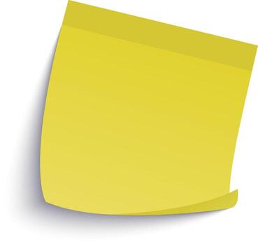 Yellow sticky note with a curled corner, casting a soft shadow on a clean white background, offering ample copy space for reminders, messages, or creative ideas vector