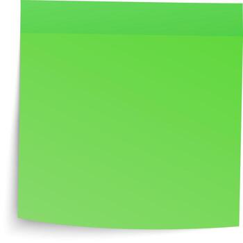 Green sticky note with a darker green stripe on top, slightly curled on the bottom, casting a shadow on a white background, ready for taking notes vector