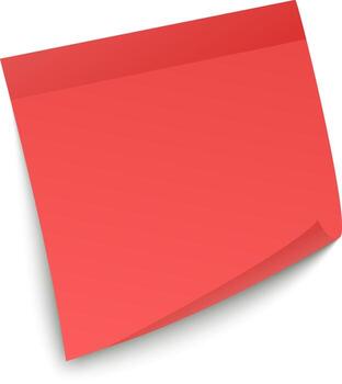 Blank red sticky note with folded corner casting a shadow on a white background, creating a simple yet effective visual for reminders, notes, or messages vector