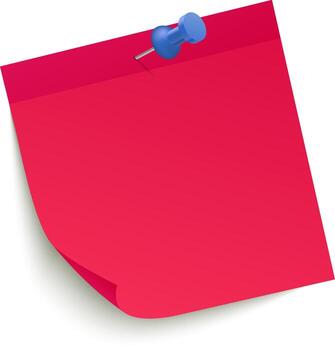 Red sticky note attached with a blue push pin, creating a visual representation of a reminder, important information, or a task to be completed vector