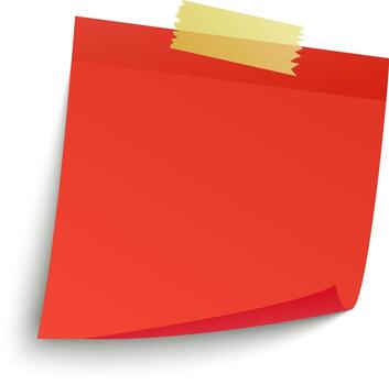 Red sticky note attached with masking tape on a clean white background, providing a simple and effective method for leaving messages or reminders in various settings vector