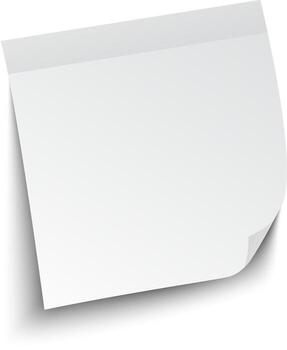 White sticky note with adhesive strip and curled corner casting a shadow on a white background, creating a simple yet effective visual for reminders, notes, or messages vector