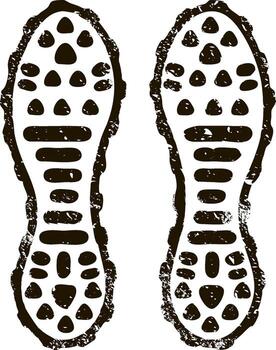 Grunge textured shoe prints are leaving a trail, suggesting someone walking or running in the mud, creating a sense of adventure and exploration vector
