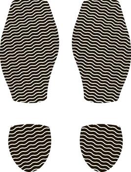 negro zapato huellas dactilares con un ondulado modelo diseño creando un dinámica caminando secuencia en un blanco fondo, simbolizando movimienot, dirección, y el viaje de exploración vector