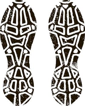 Two shoe prints leaving distinct traces on a white background, depicting the movement of someone walking or running, capturing the essence of a journey or adventure vector