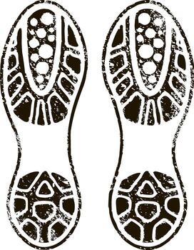 Shoe prints walking forward create a trail of grunge textured footprints, symbolizing movement and progress along a path toward achievement and success vector