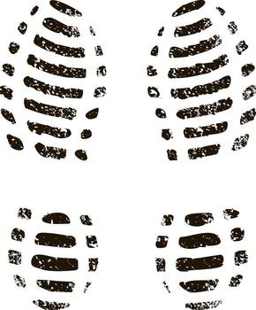 Four grunge textured shoe prints creating a walking sequence, illustrating movement and direction. Each mark tells a story of adventure and exploration on a rugged path vector