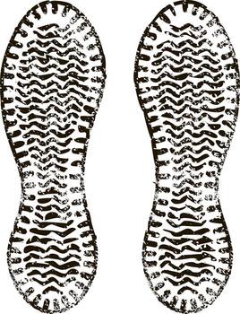 Imprints of shoe soles creating a distinct path suggest movement and direction across a clean, white surface, evoking themes of travel, adventure, and exploration vector