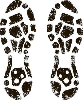 Imprints of the sole of hiking boots, showing the tread pattern, isolated on a white background, creating a concept of walking, hiking, or trekking vector