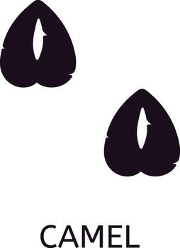 Camel paw print showing even toed ungulate with two toes, soft foot and leathery sole, leaving distinctive hoofprint, illustration isolated on white background vector